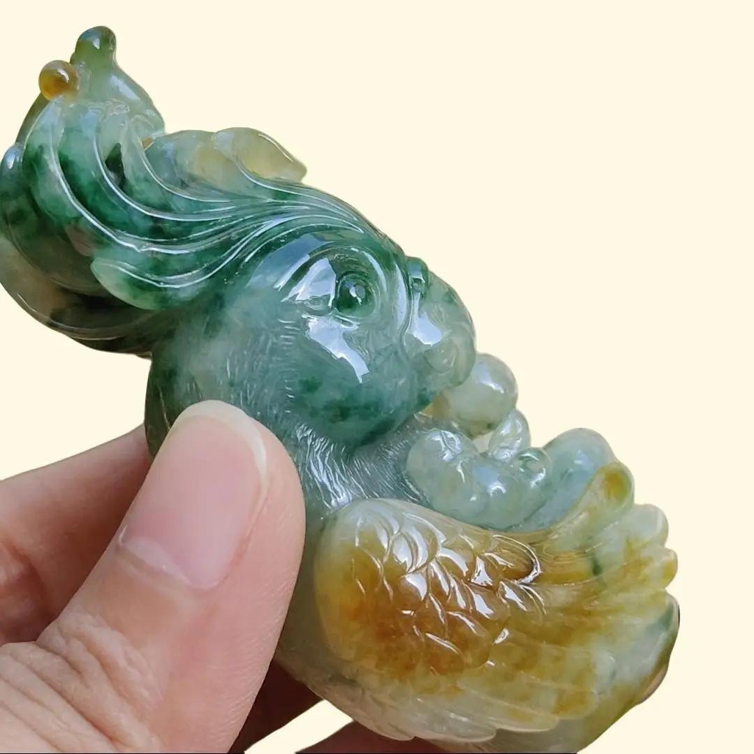 Super Rare Multi Tones Collectible Natural Type A Jadeite Jade crafted with Parrot for Handheld, certificate weighs 121.86 grams, measurement 76 * 42.5 * 34.3 mm (hand7)