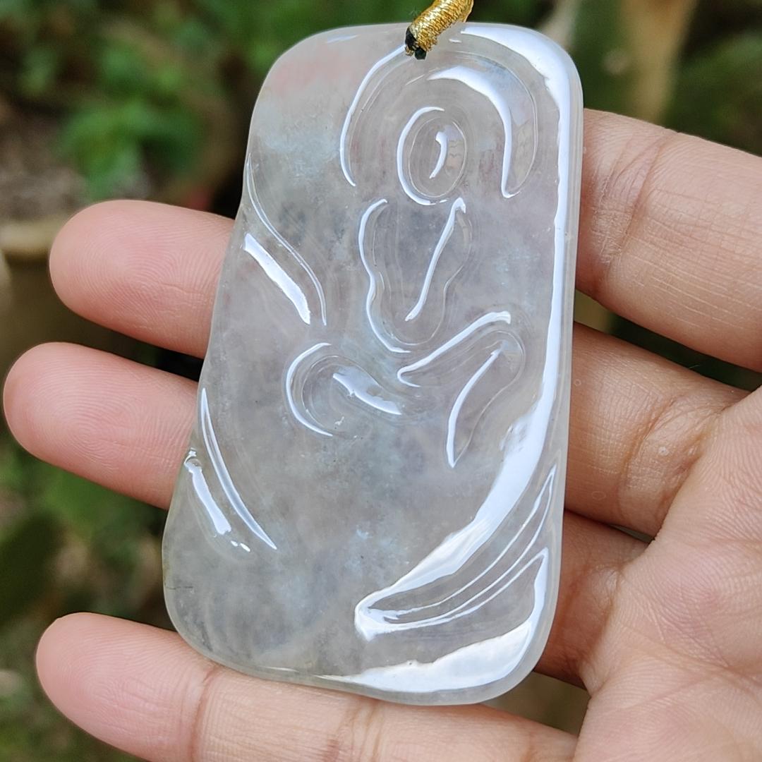 High Quality Icy Translucent Natural Type A Jadeite Jade crafted as Bodhisattva Pendant, certificate weighs 29.9 grams, measurement 64.5 * 40.3 * 5.5 mm (pendant286)