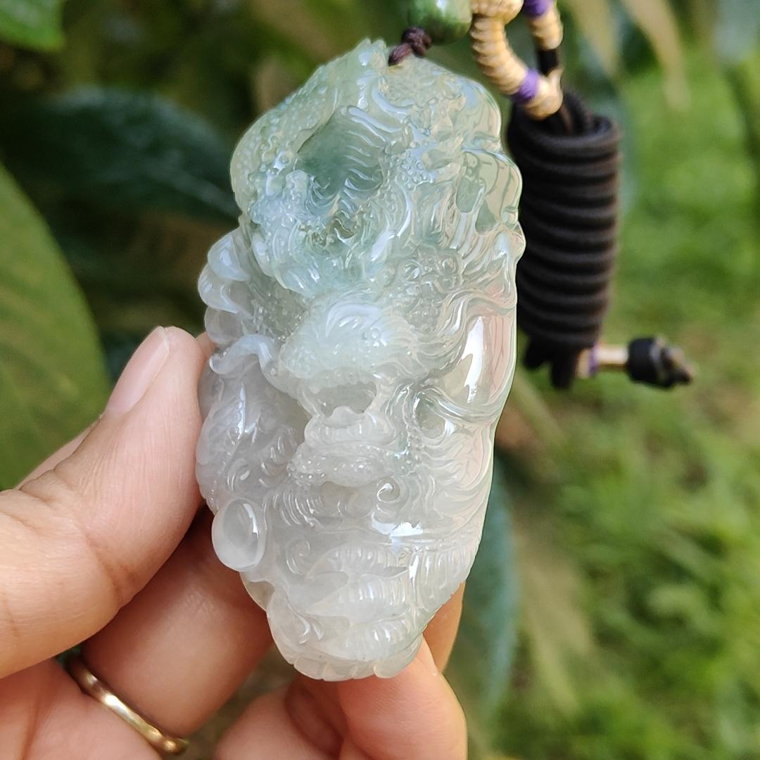 High Quality Premium Collectible Natural Type A Jadeite Jade Pendant Necklace crafted as Dragon with certificate included weigh 59.65 grams, measurement 69.3 * 36.5 * 18.3 mm (pendant186)