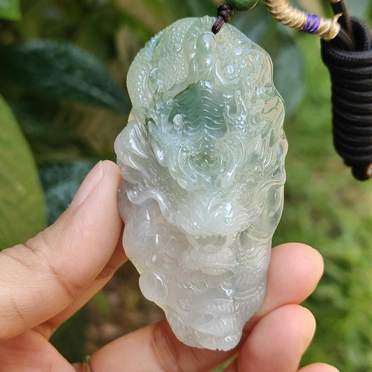 High Quality Premium Collectible Natural Type A Jadeite Jade Pendant Necklace crafted as Dragon with certificate included weigh 59.65 grams, measurement 69.3 * 36.5 * 18.3 mm (pendant186)