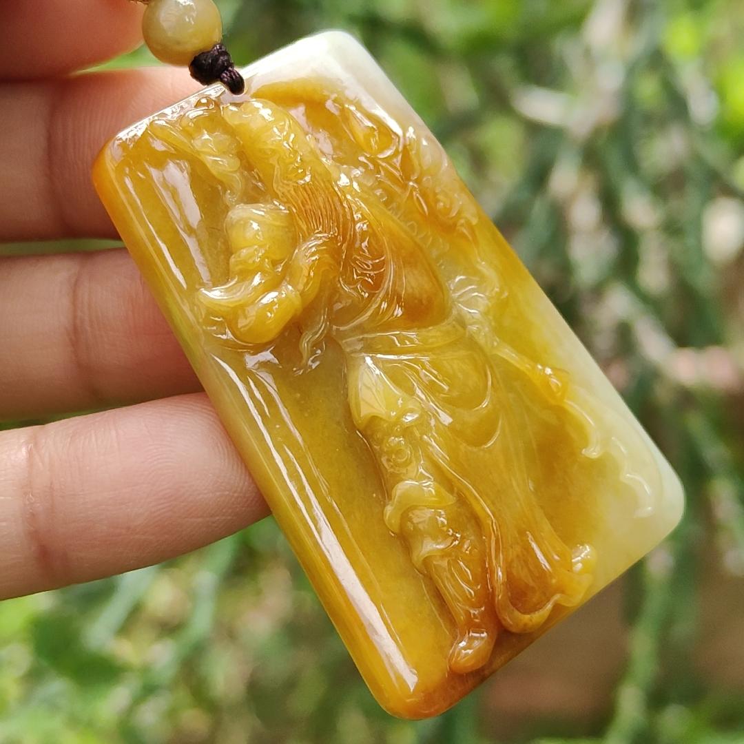 Rare Old Yellow with Red Natural Type A Jadeite Pendant Crafted with Guan Gong come with ceritificate weight 24.70 grams, 49.7 * 32 * 8 mm for Guan Gong collectors (pendant118)