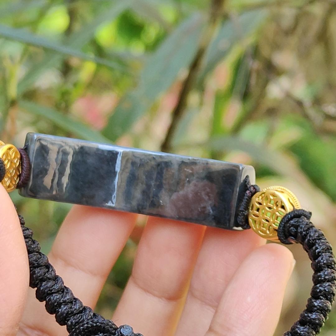 Wuji Black Natural Type A Jadeite Bracelet crafted with Tao Tie, symbols of Power and abundance and Money, with certificate weigh, mm  11.17 grams, 48.8 * 13.3 * 6.9 (bracelet7)