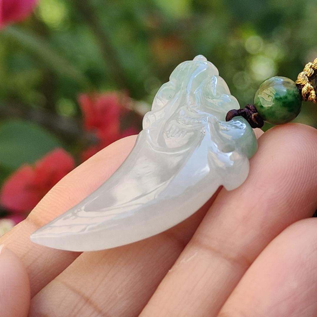 #Sold - Beautiful crafted dragon teeth Natural Type A Jadeite Pendant with certificate weigh 9.21 grams, 39 * 26 * 7.1 mm, symbolism Peace and auspiciousness The spirit of courage and adventure, suitable for daily wear (pendant72)