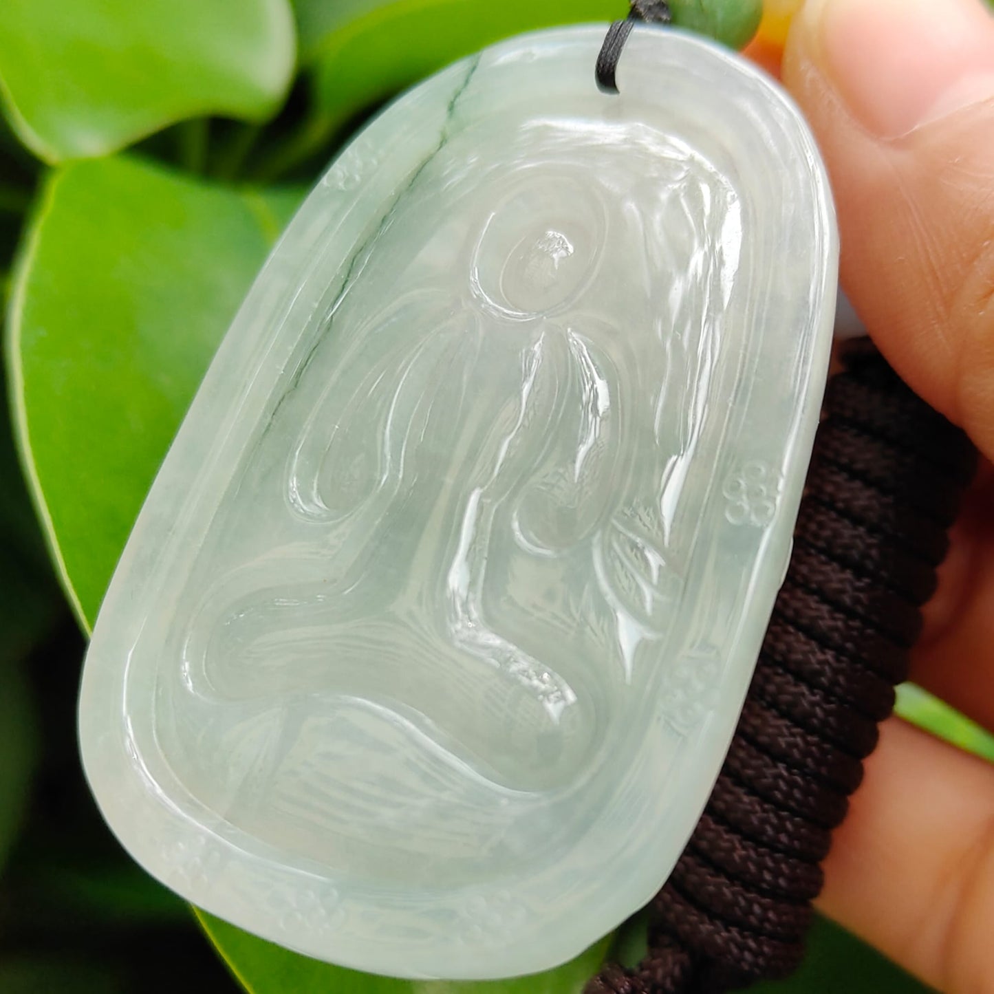 High Quality Light Green Hue Good Translucent Natural Type A Jadeite Jade crafted with Thousand Hands Guanyin as Pendant, certificate weighs 31.12 grams, measurement 57.6 * 38.4 * 6.8 mm (pendant293)