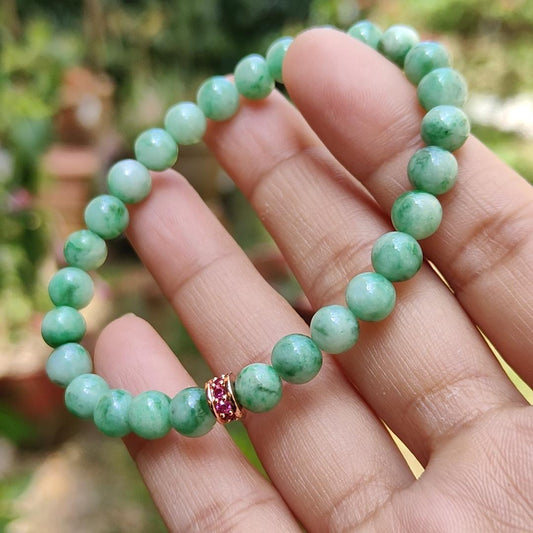 Light Spicy Green Natural Type A Jadeite Jade crafted with 6.6mm * 28 beads as bracelet, QIC lab approved certificate weigh 13.41 grams (bracelet20)