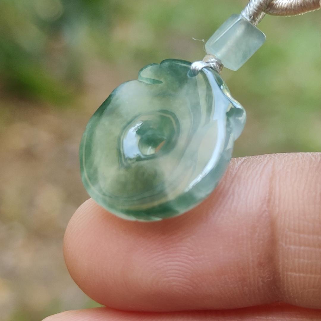 Hight Quality Green with Green Patches Natural Type A Jadeite Jade crafted with shape of Donut with Baby Dragon as Pendant, QIC approved labs certificate weigh 4.11 grams, measurement 17.2 * 16.3 * 5.1 mm (pendant242)