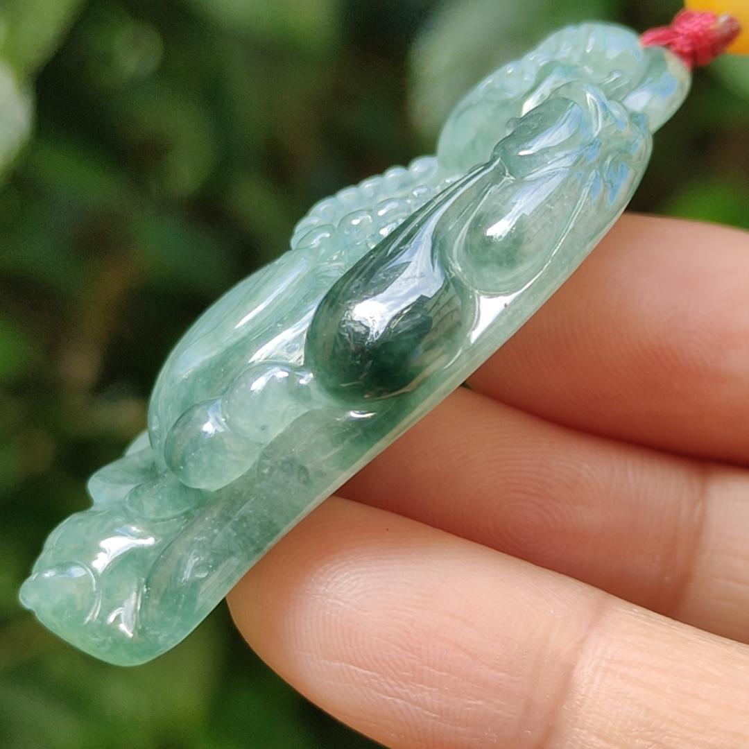 Green Natural Type A Jadeite Jade crafted with Milo Buddha as Pendant, certificate weigh 24.11 grams, measurement 51.2 * 31 * 10.5 mm (pendant239)