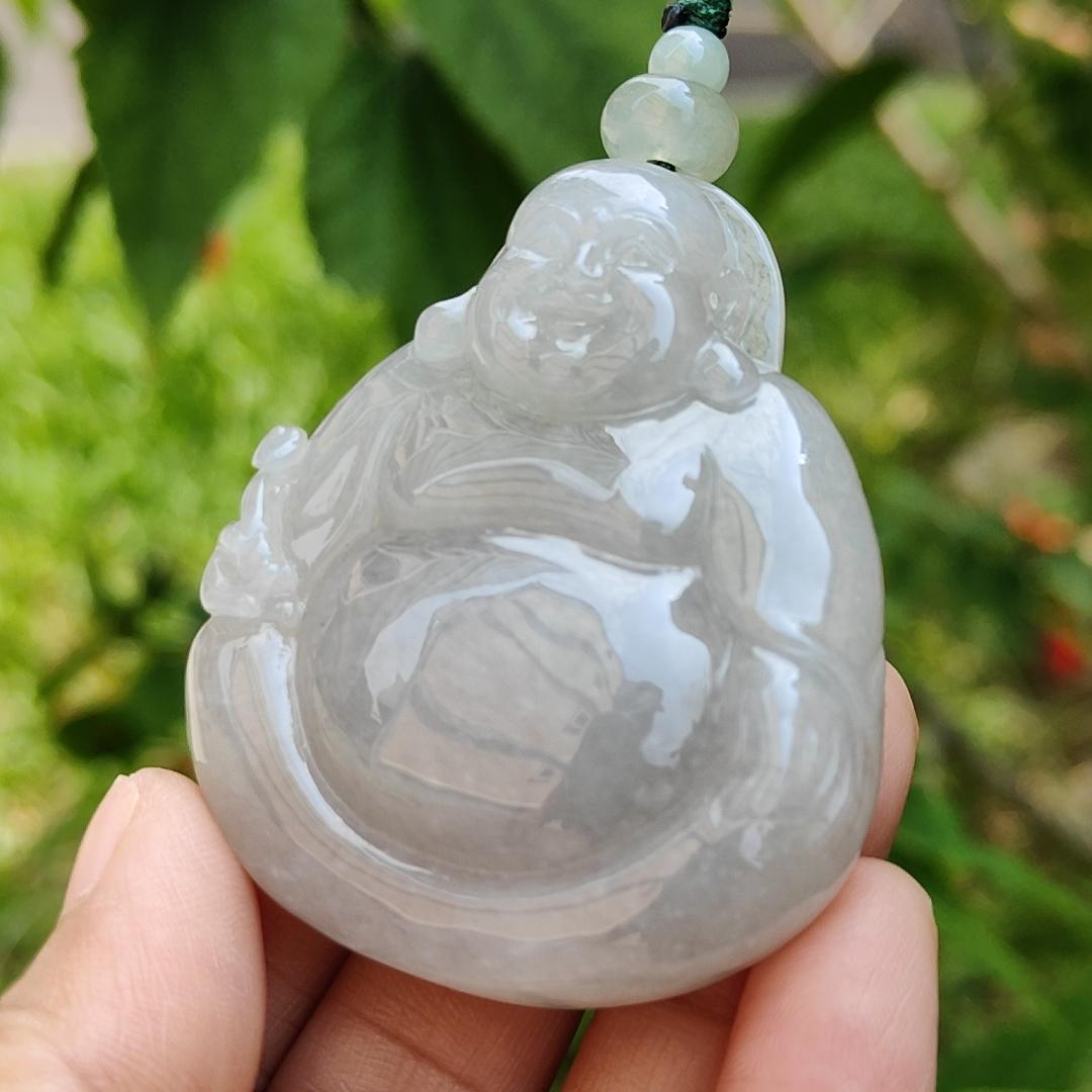 Rare Old Collection Natural Type A Jadeite Jade Pendant Necklace crafted as Milo Buddha with certificate weigh 56.32 grams, measurement 54.2 * 45.6 * 12.8 mm (pendant181)