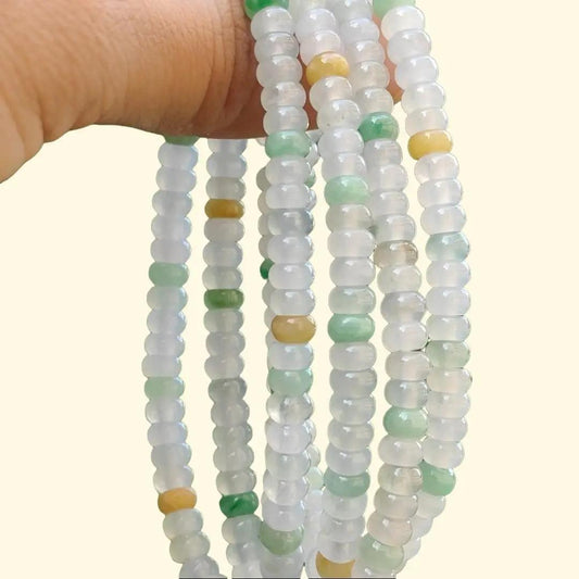 Multi Colors Natural Type A Jadeite Jade crafted with shape of drum 242 beads as bracelet or necklace, certificate weighs 37.22 grams, size 5mm (bracelet24)