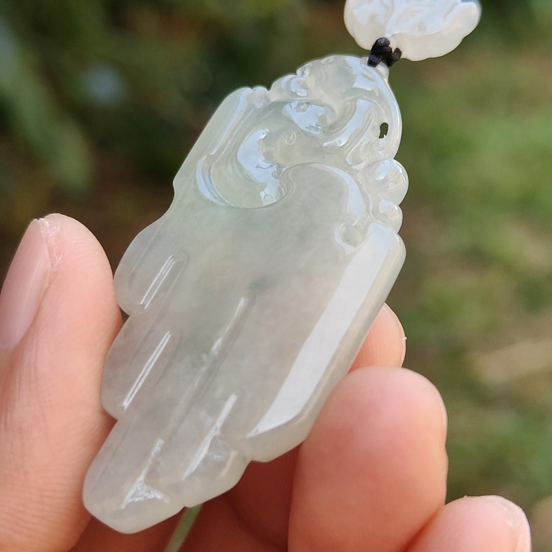 Icy Translucent Natural Type A Jadeite Jade beautifully crafted with old school dragon as pendant, certificate weighs 14.63 grams (pendant246)