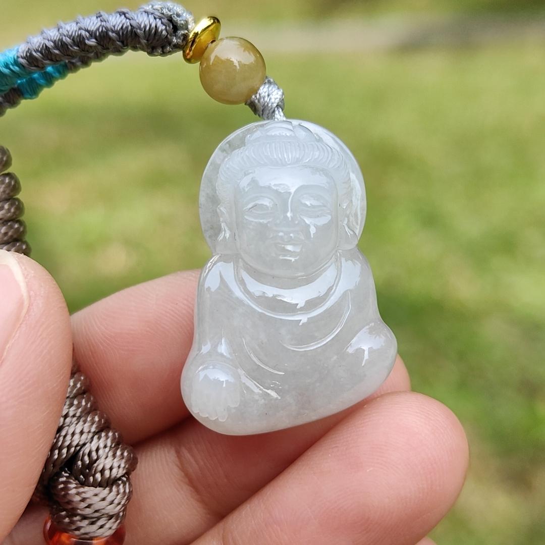 New shop Offer - Semi Icy Natural Type A Jadeite Jade crafted with Buddha as Pendant with certificate weigh 10.97 grams, measurement 29.3 * 20.6 * 11mm (pendant212)