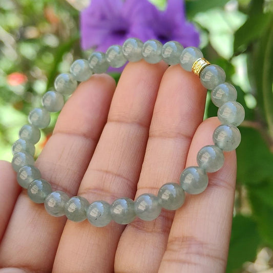 Premium grade Icy Light Green Hue with 27 beads and size of 6.2mm Natural Type A Jadeite Bracelet come with GIC labs approved certificate weigh 12.30 grams, suitable for daily wear or for collection (bracelet10)