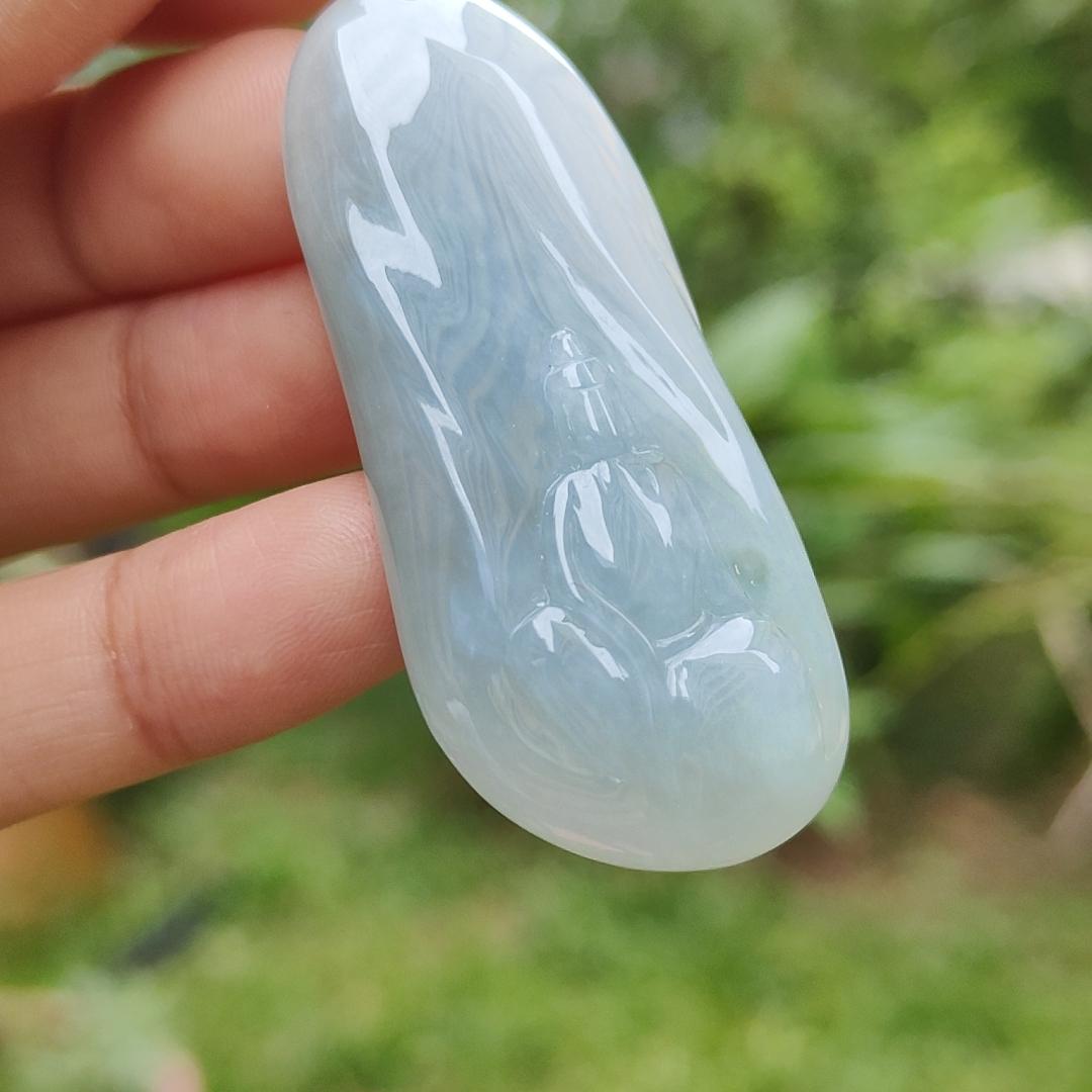 Sky Blue Natural Type A Jadeite pendant with certificate faceless buddha weight 22.44 grams, 50.60 * 23.60 * 9.30 mm suitable for daily wear (pendant123)