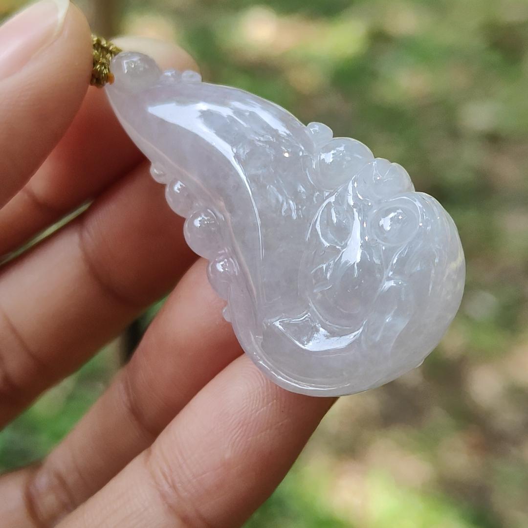 High Quality Ligh Pinkish Lavender Natural Type A Jadeite Jade crafted with Ruyi Dragon as Pendant, certificate weighs 17.85 grams, measurement 45 * 22.9 * 12.3 mm (pendant271)