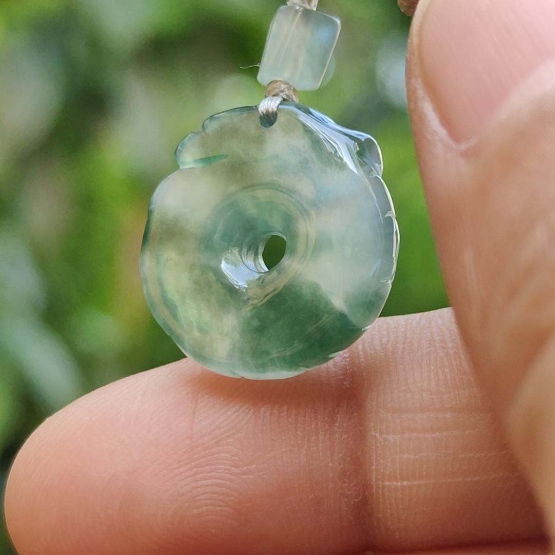 Hight Quality Green with Green Patches Natural Type A Jadeite Jade crafted with shape of Donut with Baby Dragon as Pendant, QIC approved labs certificate weigh 4.11 grams, measurement 17.2 * 16.3 * 5.1 mm (pendant242)