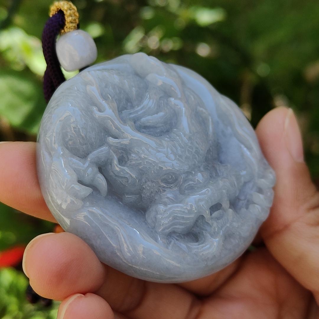 Lavender Domineering Dragon Pendant Necklace Natural Type A Jadeite with certificate included weigh 66.61 grams, 53.3 * 53.1 * 13.7 mm, suitable for your daily wear