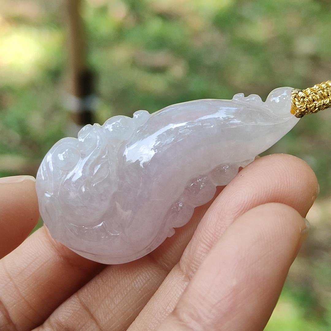 High Quality Ligh Pinkish Lavender Natural Type A Jadeite Jade crafted with Ruyi Dragon as Pendant, certificate weighs 17.85 grams, measurement 45 * 22.9 * 12.3 mm (pendant271)