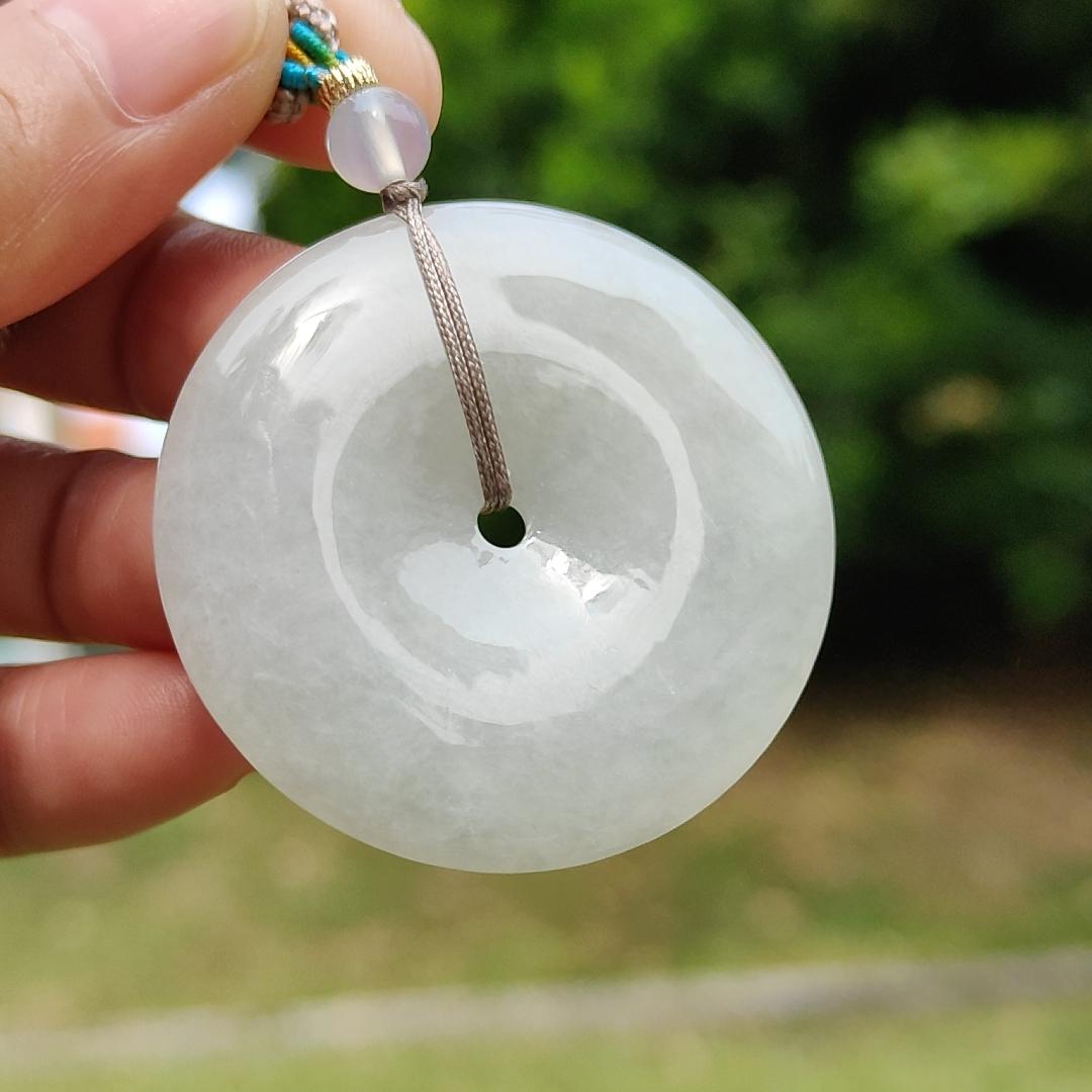 Limited Time Offer - Natural Type A Jadeite Jade Crafted as the shape of Donut as pendant with certificate weigh 24.58 grams, measurement 41.2 * 6.3 mm (pendant211)