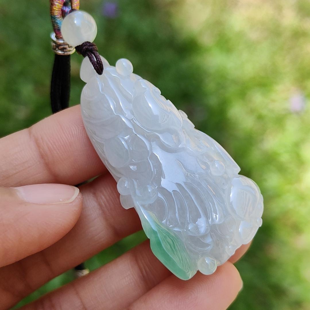 Semi Icy Natural Type A Jadeite Jade with green crafted as Chinese Cabbage Pendant, with certificate weigh 21.33 grams, measurement 47 * 25 * 12 mm (pendant197)