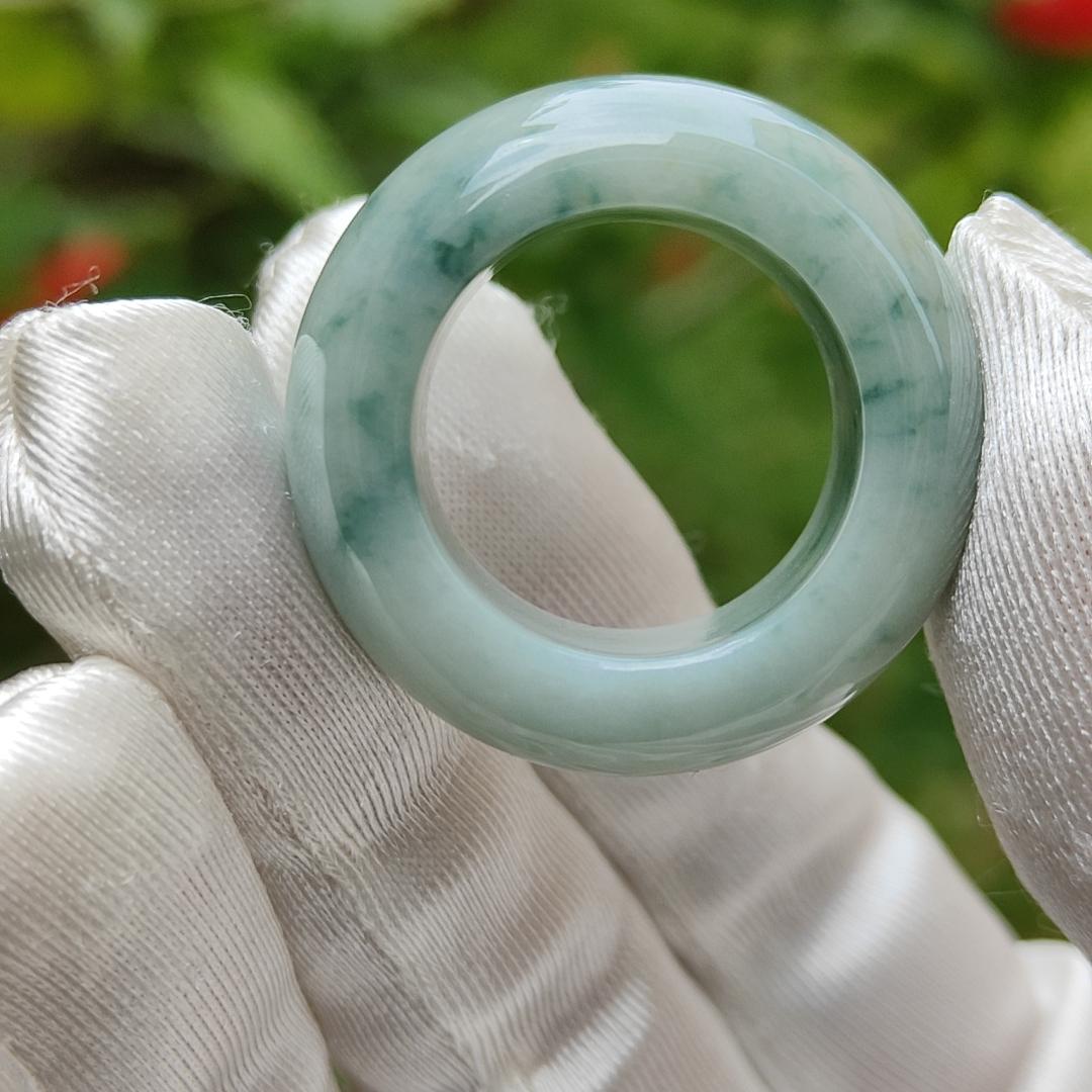 Light green with green patches Natural Type A Jadeite jade ring with QIC labs approved certificate weigh 18.31 grams, 12.6 * 6.5 mm, finger size 20mm (ring3)