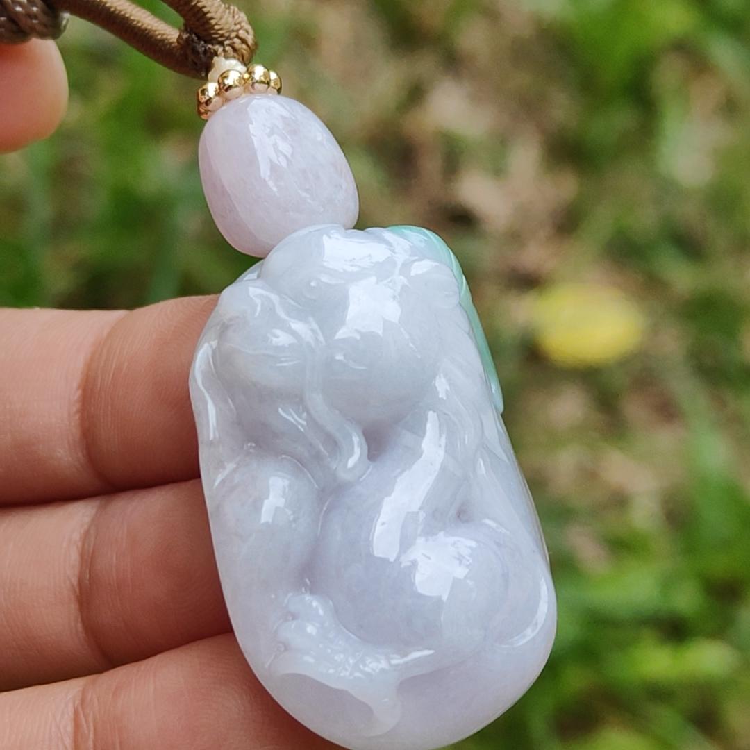 Green and Purle unique and stylish Natural Type A Jadeite pendant crafted with Dragon, come with QIC approved labs certificate weight 19.20 grams, 34 * 24.2 * 11.6 mm very suitable for daily wear or collection (pendant112)