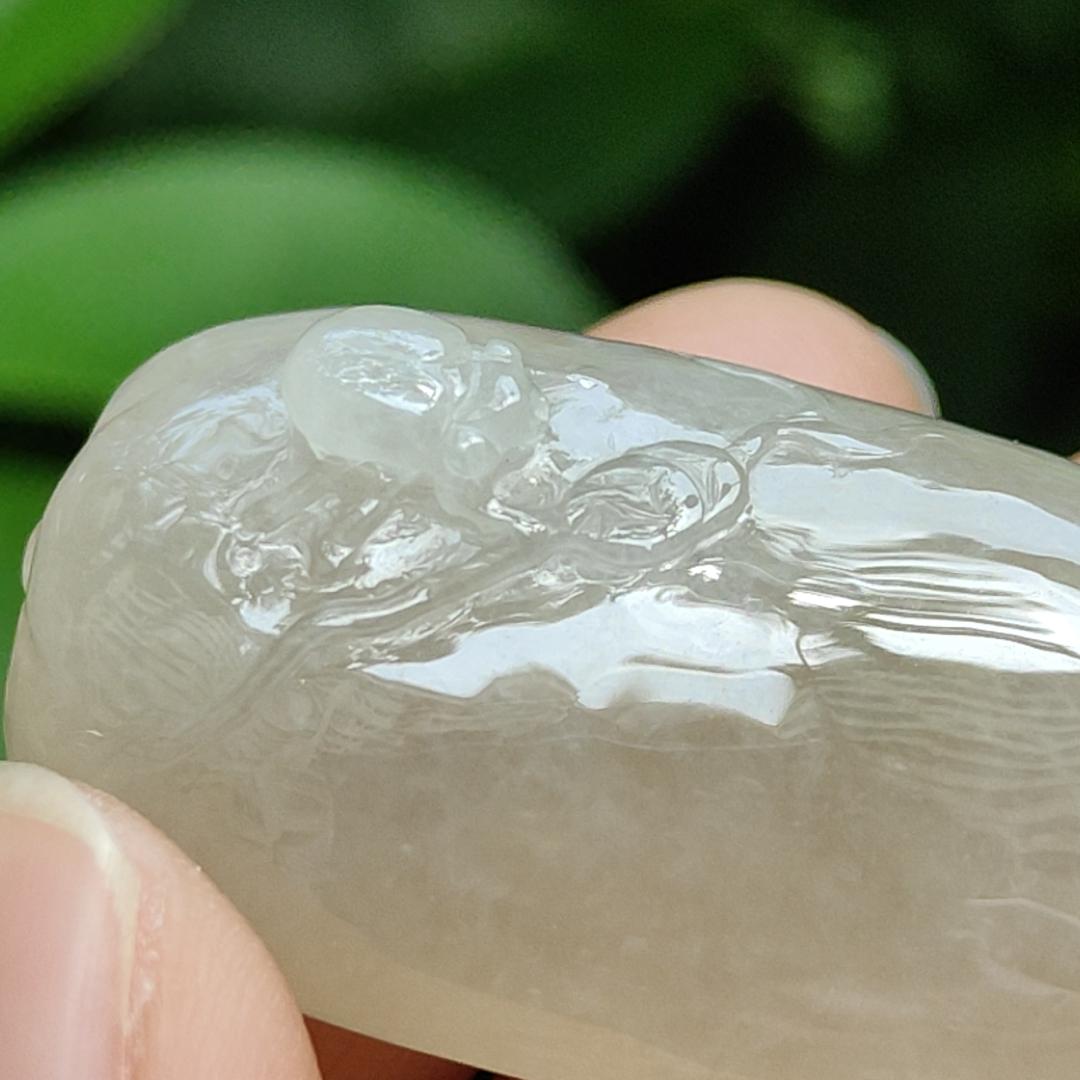 High Quality Brownish Yellow Icy Translucent Natural Type A Jadeite Jade crafted with Monkey as Pendant, certificate weighs 31.67 grams, measurement 53 * 23.6 * 13 mm (pendant295)