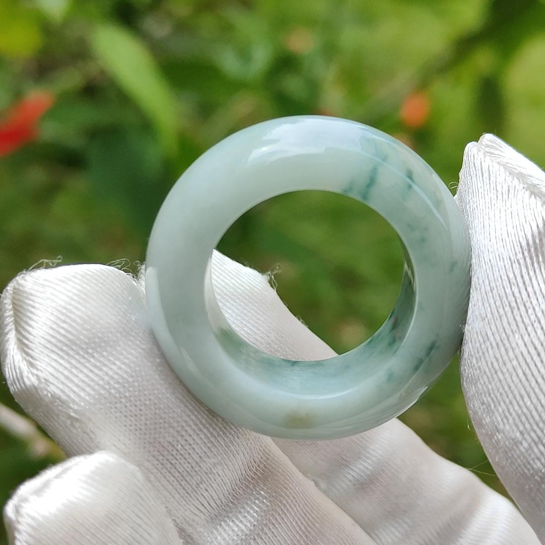 Light green with green patches Natural Type A Jadeite jade ring with QIC labs approved certificate weigh 18.31 grams, 12.6 * 6.5 mm, finger size 20mm (ring3)