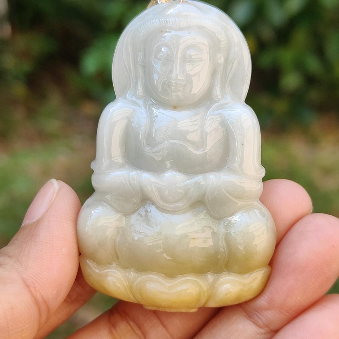 Yellow and White Guanyin Pendant Necklace Natural Type A Jadeite with certificate included weigh 25.08 grams, 59.1 * 38.6 * 7 mm, suitable for your daily wear (pendant6)