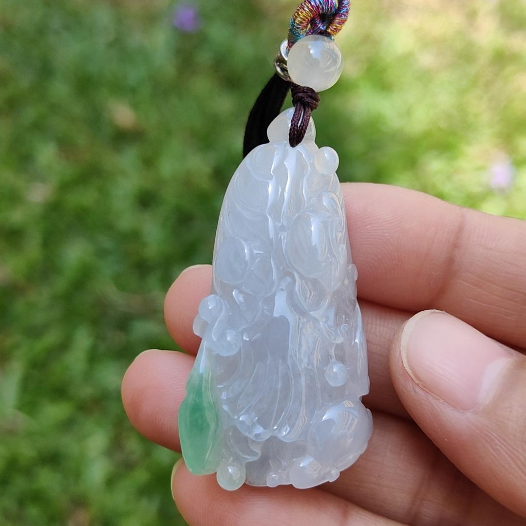 Semi Icy Natural Type A Jadeite Jade with green crafted as Chinese Cabbage Pendant, with certificate weigh 21.33 grams, measurement 47 * 25 * 12 mm (pendant197)