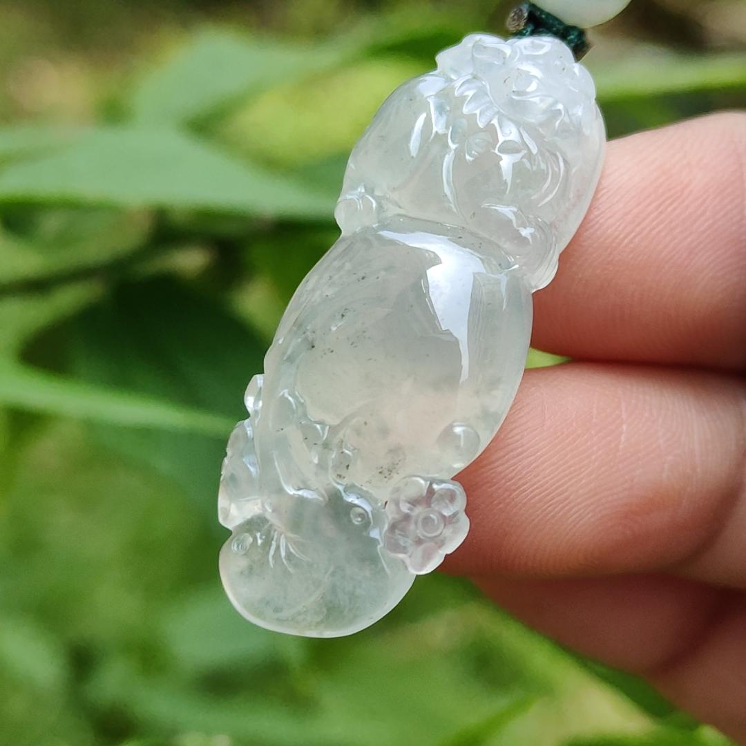 High Quality Icy Translucent Natural Type A Jadeite Jade crafted with Pixiu as Pendant, certificate weighs 6.86 grams, measurement 36.5 * 14.5 * 7.6 mm (pendant261)