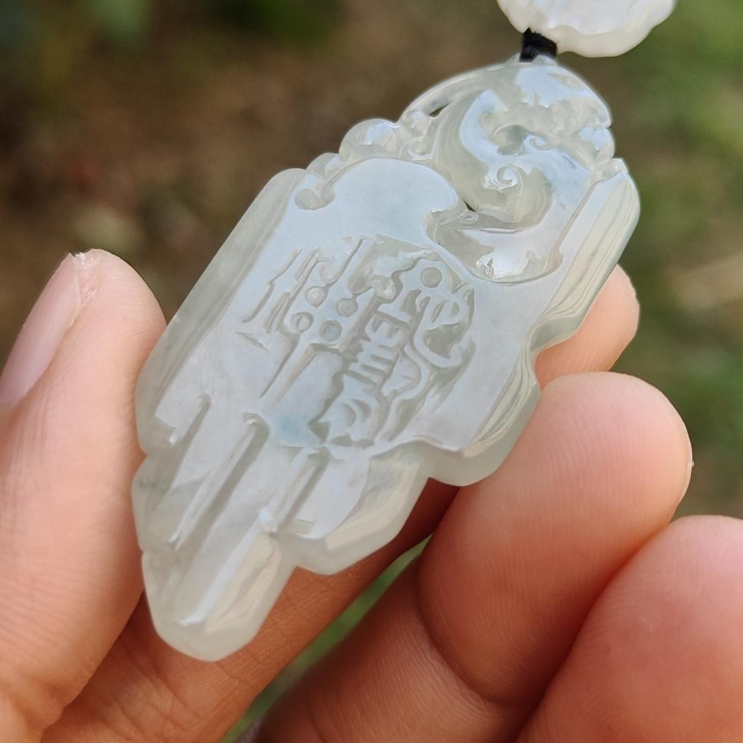 Icy Translucent Natural Type A Jadeite Jade beautifully crafted with old school dragon as pendant, certificate weighs 14.63 grams (pendant246)