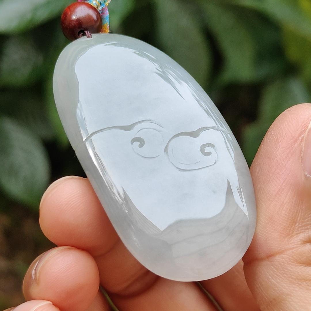 High Quality Light Green Hue Natural Type A Jadeite Jade crafted as Milo Buddha for Pendant, certificate weighs 44.34 grams, measurement 52.6 * 29.6 * 17.5 mm (pendant289)