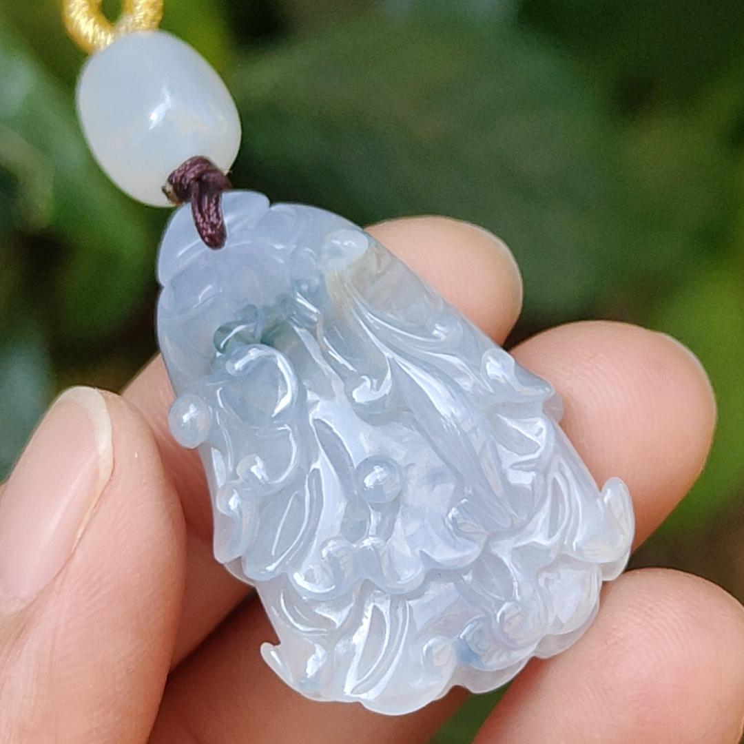 Lavender,Green and Yellow Natural Type A Jadeite Jade crafted with shape of Cabbage as Pendant , certificate weigh 8.16 grams, measurement 36.9 * 22 * 8.2 mm (pendant238)