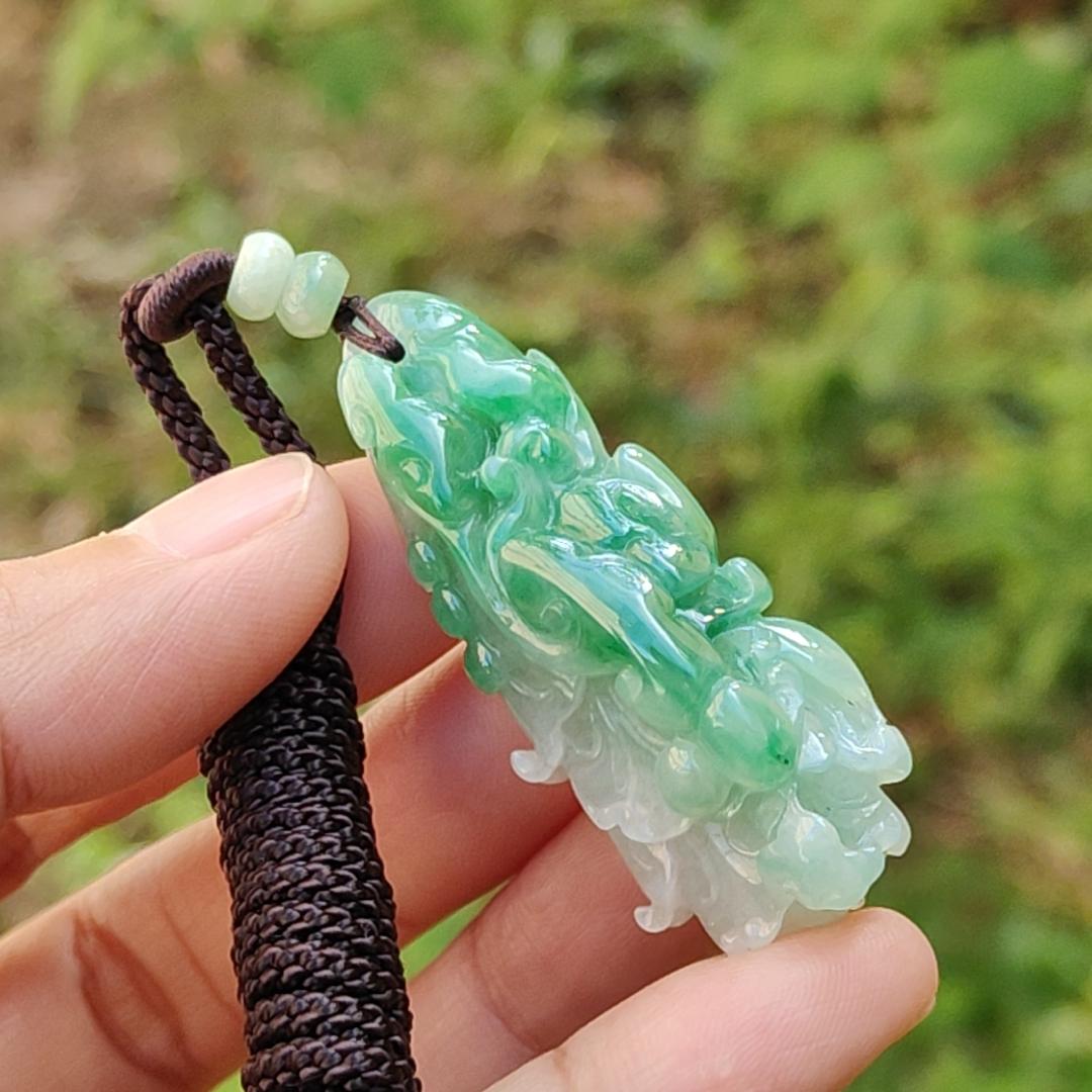 Lots Of Green on this Natural Type A Jadeite Pendant Necklace Crafted as Chinese Cabbage with Ruyi, Symbols of Wealth rolling in, good luck and prosperity, certificate included weigh 15.27 grams, 47.9 * 19.6 * 14.8 mm, (pendant30)