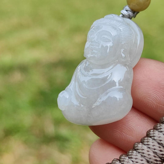 New shop Offer - Semi Icy Natural Type A Jadeite Jade crafted with Buddha as Pendant with certificate weigh 10.97 grams, measurement 29.3 * 20.6 * 11mm (pendant212)