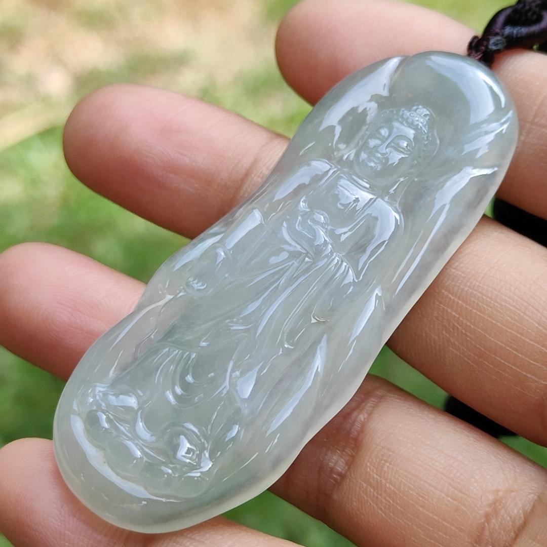 Light Green Hue Icy Translucent Natural Type A Jadeite Jade crafted as Amitābha to wear as Pendant, certificate weighs 18.67 grams (pendant281)