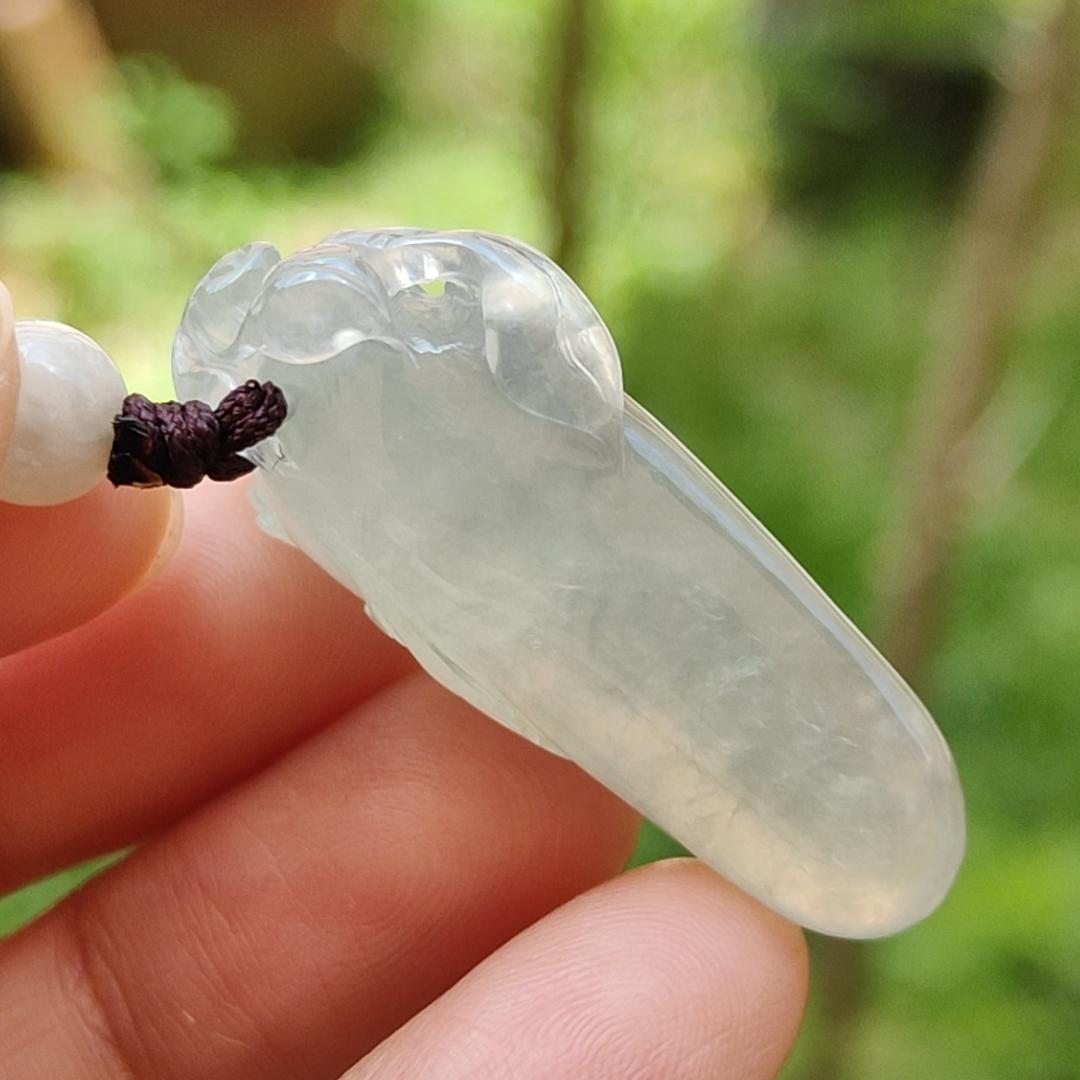 Premium Icy Translucent Natural Type A Jadeite Jade crafted with Three Legs Toad as Pendant, certificate weighs 12.37 grams, certificate weighs 12.37 grams, measurement 38.3 * 16.3 * 17.2 mm (pendant250)