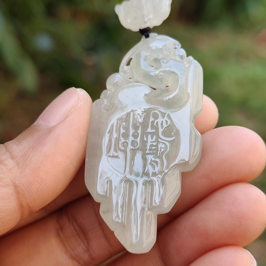 Icy Translucent Natural Type A Jadeite Jade beautifully crafted with old school dragon as pendant, certificate weighs 14.63 grams (pendant246)