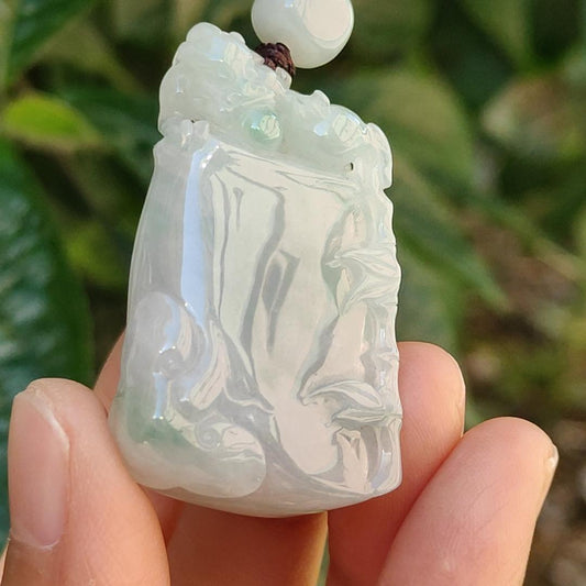 Crafted as Bamboo with Pixiu on it, Light Green patches Natural Type A Jadeite Jade Pendant Necklace with certificate weigh 24.54 grams, measurement 41.3 * 24.6 * 11.7 mm (pendant177)