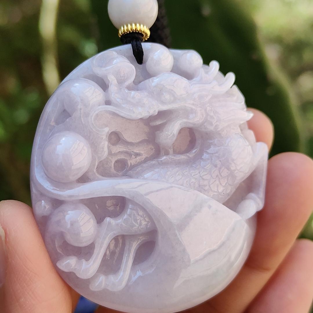 Light Lavender Qilin Natural Type A Jadeite Pendant with certificate weigh 51.04 grams, 51.3 * 46.6 * 12 mm, symbols of Auspicious, peaceful, and happy, suitable for daily wear (pendant62)