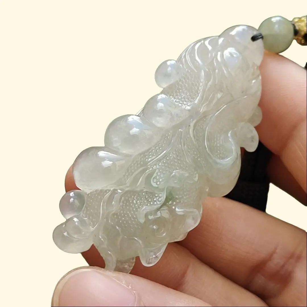 High-Quality Icy Translucent with Light Green Natural Type A Jadeite Jade crafted as Cabbage, Pendant certificate weighs 24.55 grams, measurement 56.3 * 24.6 * 12.6 (pendant272)