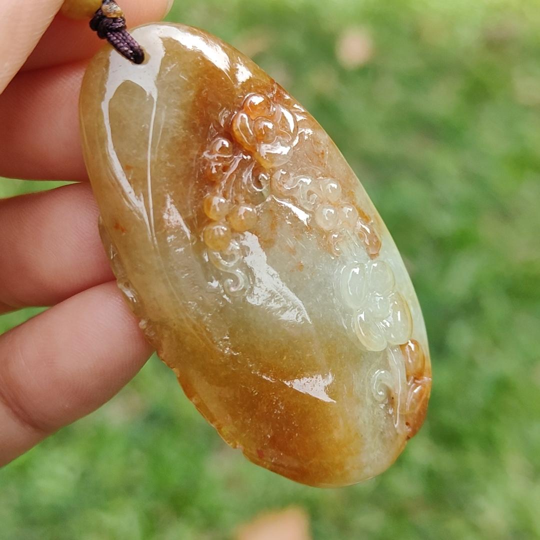 Rare Light Green with Red Natural Type A Jadeite Jade crafted as Phoenix to use as Pendant, certificate weighs  27.45 grams, measurement 52.3 * 28.5 * 12.5 mm (pendant279)