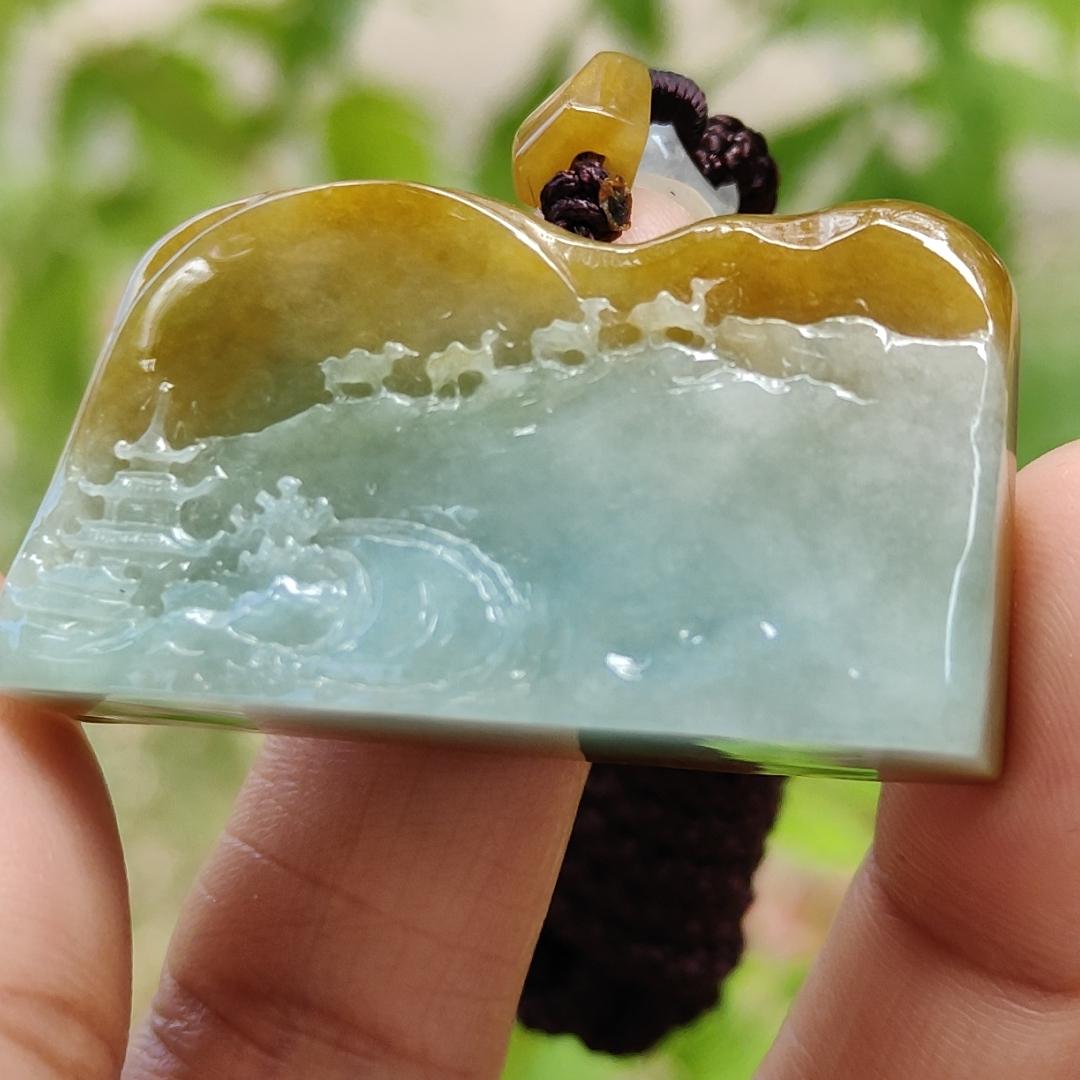 Special Price - Unique Rare Crafted with Mogao Caves on Brown Natural Type A Jadeite Jade as Pendant, certificate weighs 23.9 grams, measurement 23.1 * 41.5 * 13 mm (pendant287)