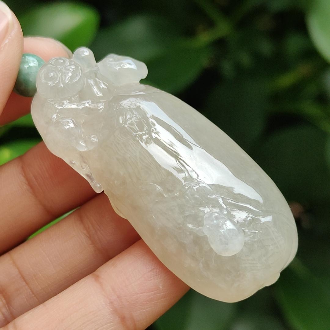 High Quality Brownish Yellow Icy Translucent Natural Type A Jadeite Jade crafted with Monkey as Pendant, certificate weighs 31.67 grams, measurement 53 * 23.6 * 13 mm (pendant295)