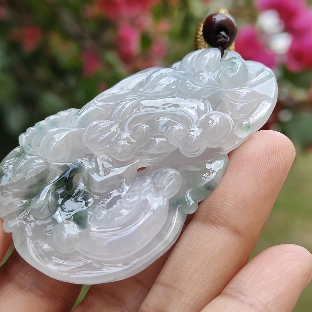 Premium Good Quality Light Lavender and Light Green Natural Type A Jadeite Jade crafted with Dragonfly, Ruyi as Pendant, certificate weigh 35.87 grams, measurement 63 * 38.3 * 10 mm (pendant236)