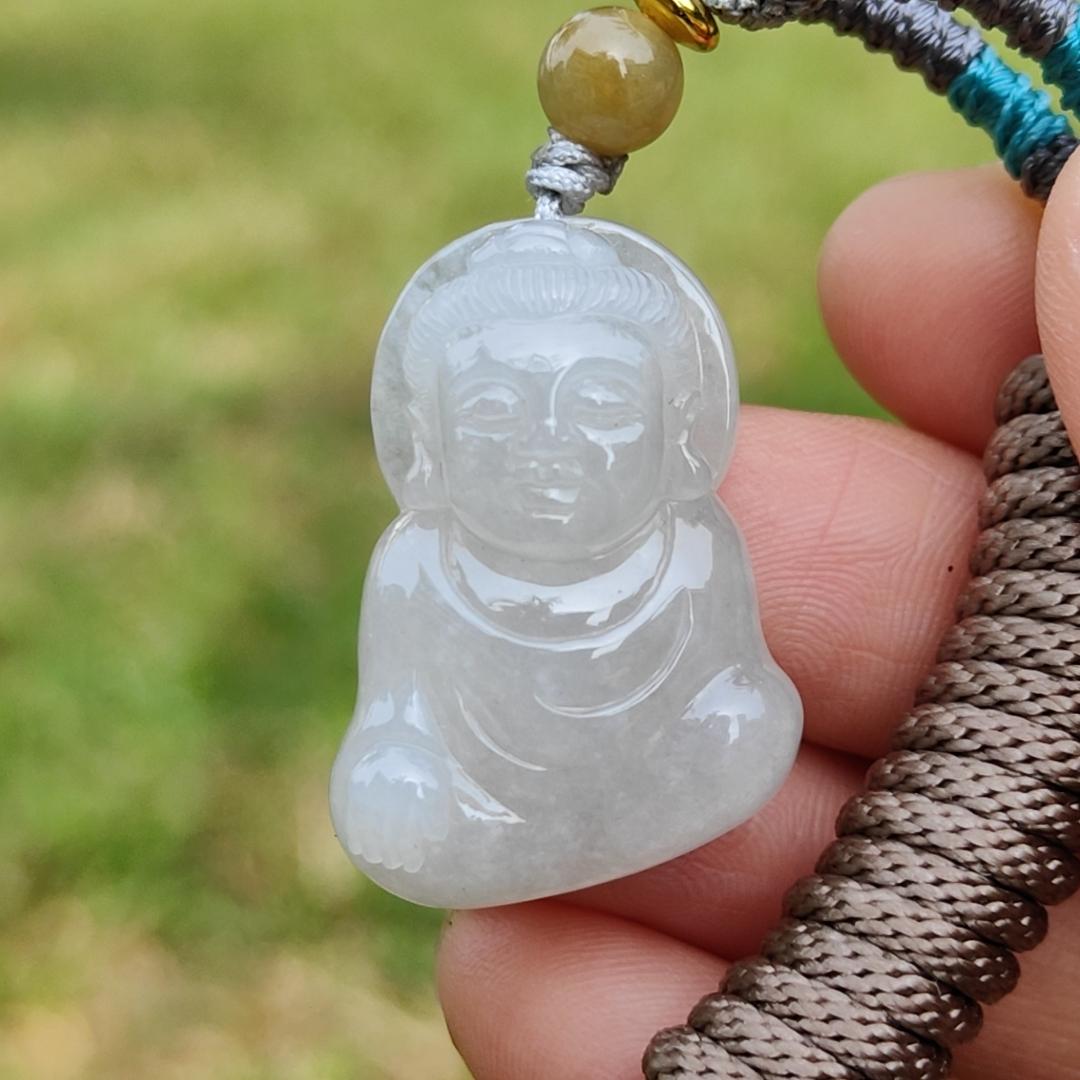 New shop Offer - Semi Icy Natural Type A Jadeite Jade crafted with Buddha as Pendant with certificate weigh 10.97 grams, measurement 29.3 * 20.6 * 11mm (pendant212)