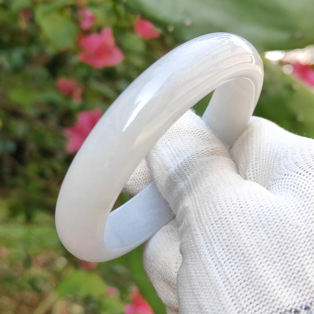 White Moonlight Bangle Light Lavender Natural Type A Jadeite Jade crafted as Peace Bracelet Bangle, certificate weigh 57.02 grams, measurement 12.8 * 7.9 mm, Size: 55.8 mm (Bangle2) #2/4