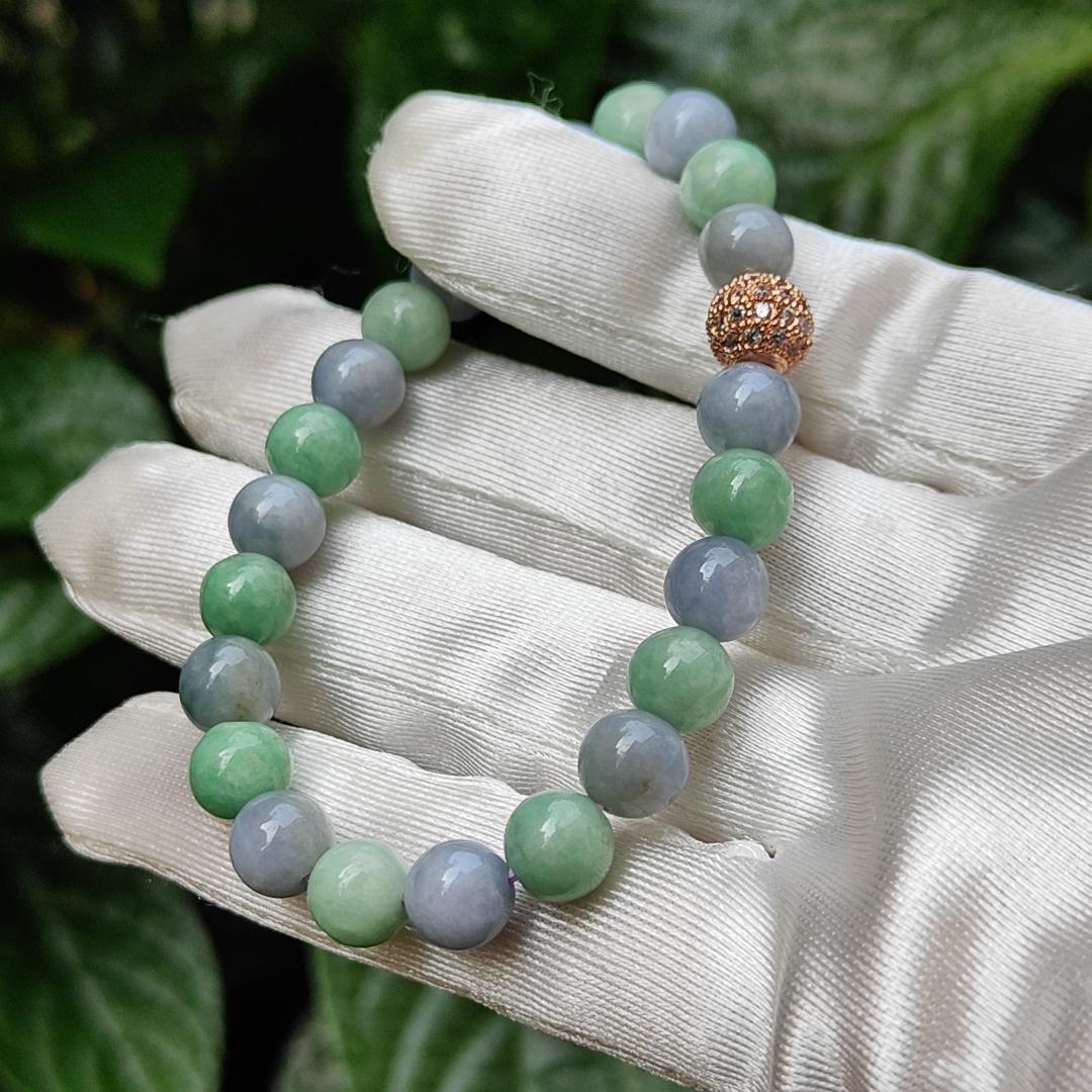 Lavender and Green Natural Type A Jadeite 23 Beads Bracelet with QIC approved labs certificate weigh 19.03 grams, 7.8 mm (bracelet11)