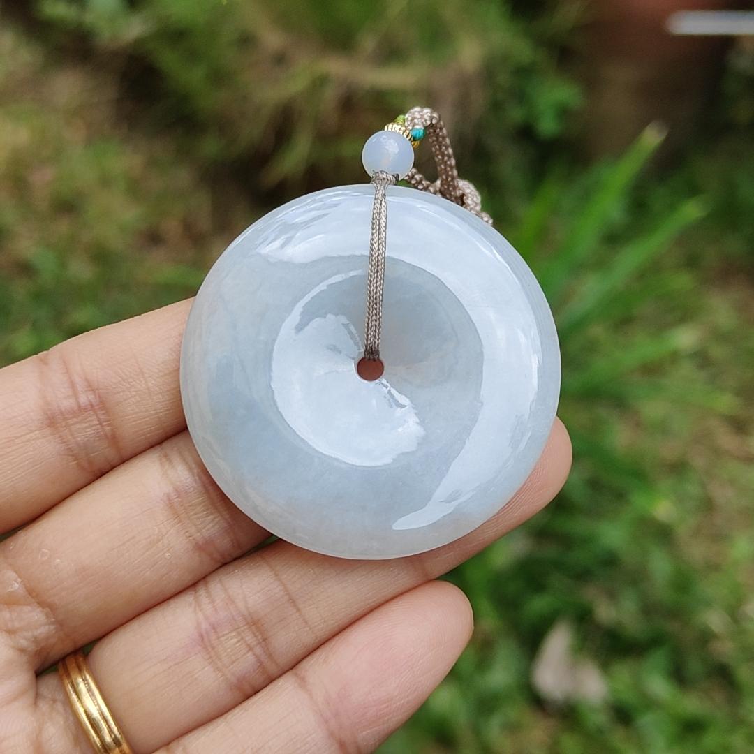 Light Lavender Natural Type A Jadeite Pendant crafted as donut shape with certificate weigh 26.72 grams, 42.8 * 42.8 * 6.3 mm, symbols of the money is rolling in, and the wealth is coming from all directions and suitable for daily wear (pendant68)