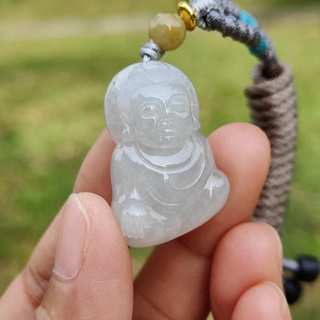 New shop Offer - Semi Icy Natural Type A Jadeite Jade crafted with Buddha as Pendant with certificate weigh 10.97 grams, measurement 29.3 * 20.6 * 11mm (pendant212)